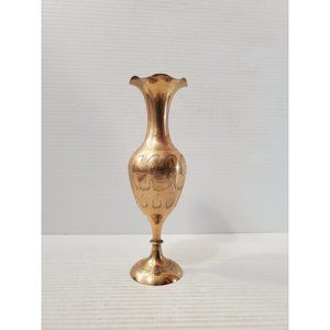 Vintage etched brass vase with flowers design